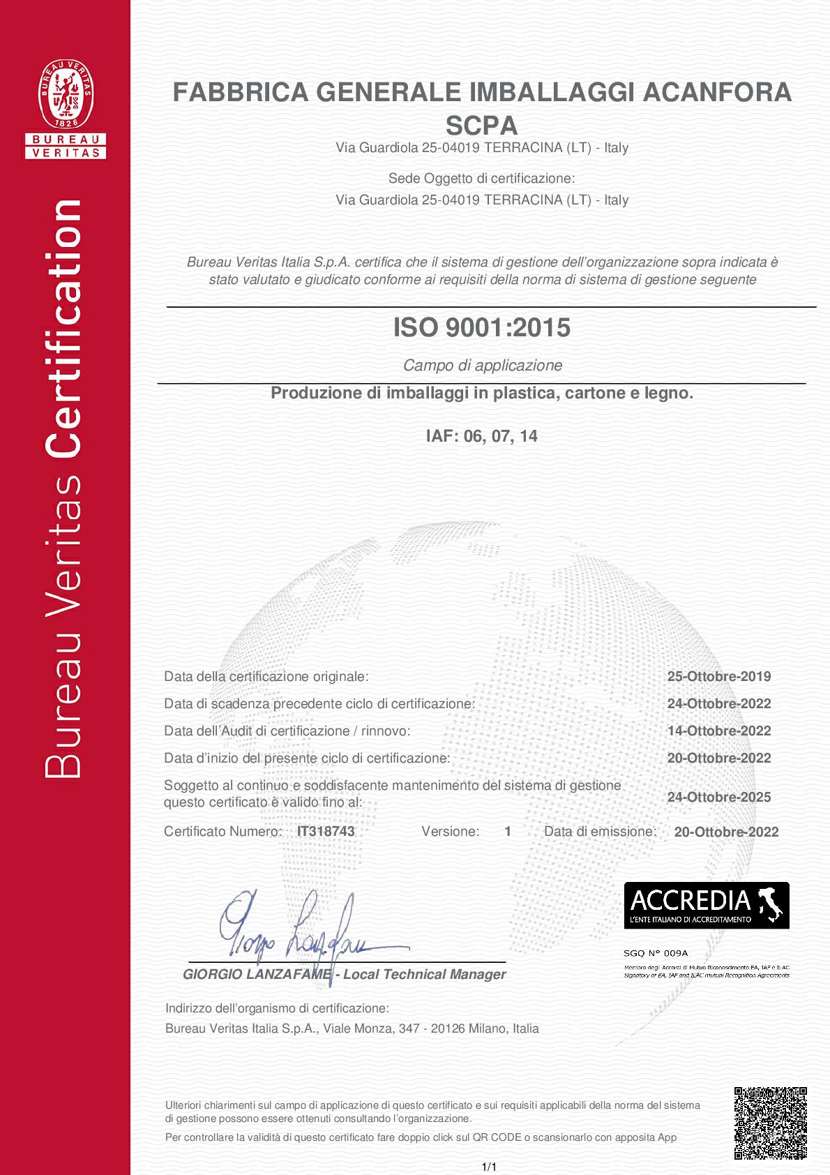 Certificazione ISO 9001 per il sistema qualita